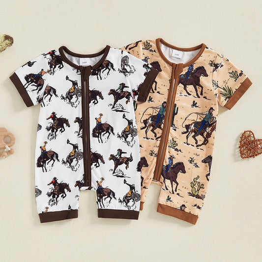 Baby Boy Western Horse Print Romper