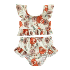 0-3Years Baby Girl Swim Set Flower/Bull Head Print