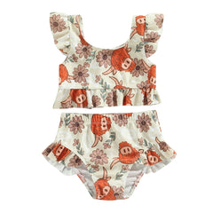 0-3Years Baby Girl Swim Set Flower/Bull Head Print