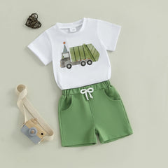 Boy’s Truck Print Short Sleeve Tee & Elastic Waist Shorts Set