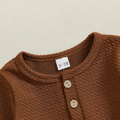 0–18M Unisex Baby Solid Color, Long Sleeve, Button-Up Romper