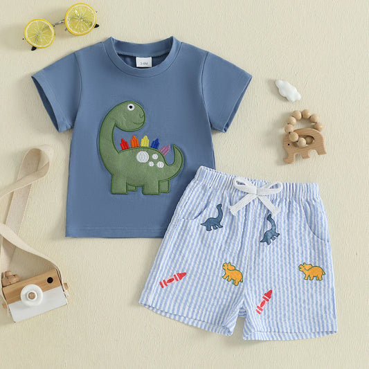 24M - 5T Toddler Boys Dinosaur Embroidery Shorts Sets