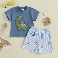 24M - 5T Toddler Boys Dinosaur Embroidery Shorts Sets