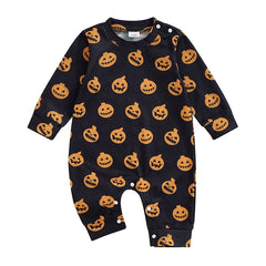 Baby Boy All-over Pumpkin Print Long Sleeve Round Neck Halloween Romper