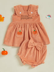 Baby Girl Sleeveless Top & Ruffle Shorts Pumpkin Halloween Set