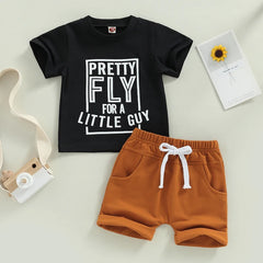Baby Boy Toddler Letter Tee & Drawstring Shorts Summer Set