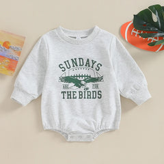 (0–18M) Baby Boy Letter & Eagle Print, Long Sleeve, Sweatshirt Romper