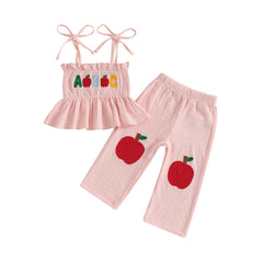 Baby Girls Apple Embroidered Camisole & Pants Outfit