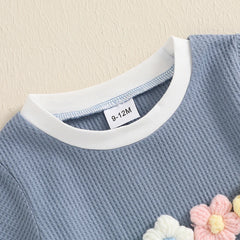 Toddler Girl Waffle Set with 3D Flower Top & Stretchy Shorts