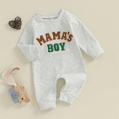 0-18M Baby Boy Long Sleeve, Full-Length with Letter Embroidery Fall Romper