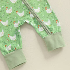Baby Girl Chicken Print Long Sleeve Zipper Romper with Headband