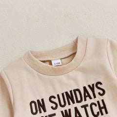 Baby Boys Fall Football Embroidery Long Sleeve Romper