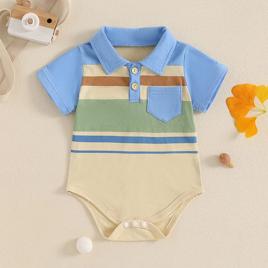 Baby Boys Striped Short Sleeve Jumpsuit