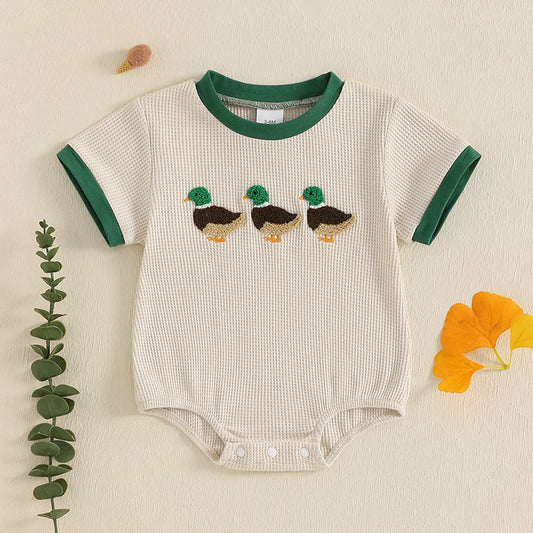Newborn Baby Boy Duck Embroidery Onesie