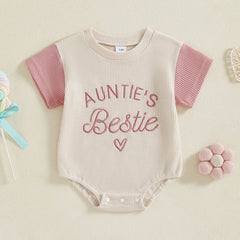 Baby Girl "Auntie's Bestie" Contrast Color Letter Embroidery Waffle Onesie