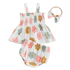 Baby Girl Floral Smocked Top, Shorts & Bow Headband Set