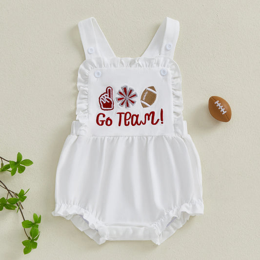 Baby Girl Overall Football Letter Embroidery Romper