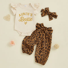 Baby Girl Leopard Romper, Pants & Headband Outfit