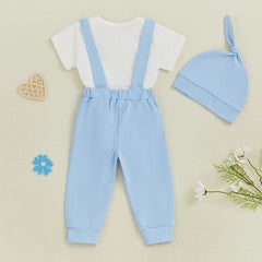 Baby Boy Letter Print Romper, Pants & Hat Set
