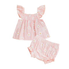 Baby Girl Daisy Smocked Top & Ruffle Shorts Summer Set