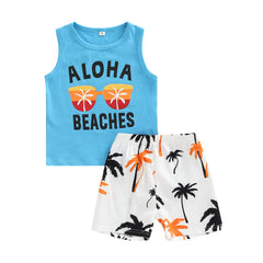 Baby Boy Letter Glasses Sleeveless Shorts Set