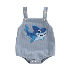 Unisex Sleeveless Dinosaur/Shark Embroidery Romper