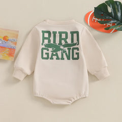 (0–18M) Baby Boy Letter & Eagle Print, Long Sleeve, Sweatshirt Romper
