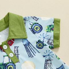 Baby Boys Short Sleeve Lapel Western Elements Romper
