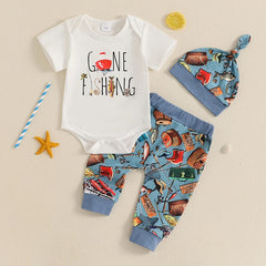 Newborn Baby Boy Fishing Outfit 3-Piece Set | Comfy Tummies