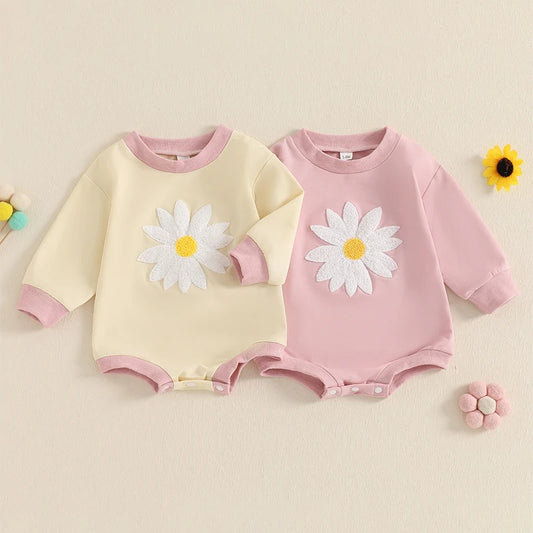 0–18M Baby Girl Embroidered Long Sleeve Flower Romper