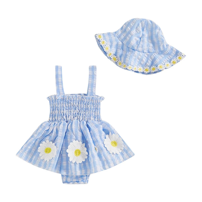 Baby Girl Plaid Romper Dress with Hat | Summer Outfit