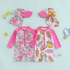 Baby Girl 2-Piece Rash Guard Swimsuit with Hat