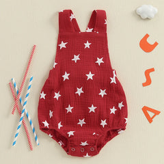 Baby Girls Boys Romper Sleeveless Stars Print Summer Bodysuit Overalls 4th of July Clothing