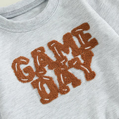 Toddler Boy "Game Day" Embroidered Long Sleeve Top & Denim Pants Fall Outfit