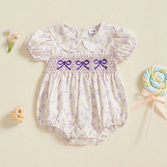 Baby Girls Onesie Bowknot Embroidered Print