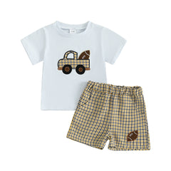 Baby Boy Car & Rugby T-Shirt + Plaid Shorts Set