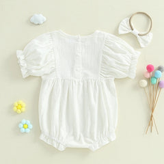 Baby Girl Solid Color Short Sleeve Onesie with Headband