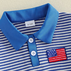 Baby Boys Independence Day Lapel Flag Embroidery Shorts Sets