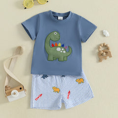24M - 5T Toddler Boys Dinosaur Embroidery Shorts Sets