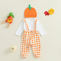 Newborn Baby Boy Pumpkin Romper, Pants & Beanie Halloween Outfit
