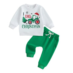 Toddler Baby Boy Tree & Excavator Pullover & Pants Fall Outfit