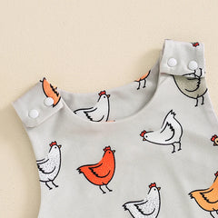 Unisex Infant Hen Print Straps Sleeveless Romper