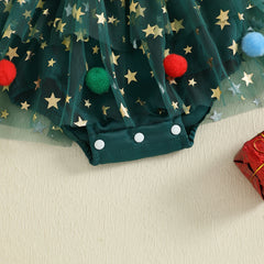 Newborn Baby Girl Christmas Smocked Romper with Headband