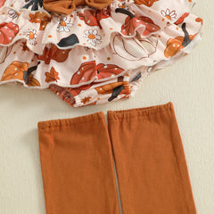 Baby Girl Pumpkin Romper, Tiered Shorts, Leg Warmers & Headband Halloween Set