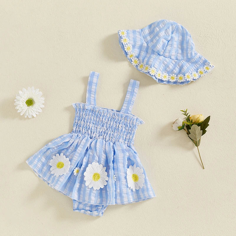 Baby Girl Plaid Romper Dress with Hat | Summer Outfit