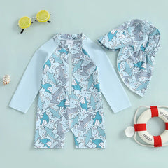 Baby Boys Rash Guard Swimsuit with Swim Cap | Comfy Tummies