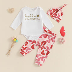 Baby Girls Valentine’s Letter Romper & Heart Pants Set