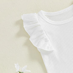 Baby Girl Ruffled Sleeve Romper, Daisy Shorts, Bow Headband & Belt Summer Set