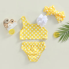 0-3Years Kid Girls 2pcs Swimsuit Sleeveless Dot / Cup Cake Print Tops Summer Beach Shorts