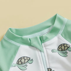 Baby Boys Shark & Palm Print, Long Sleeve, Zip-Up Rash Guard Swimsuit